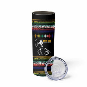 Steve Biko Skinny Tumbler with Microphone Portrait, Black Consciousness Quote and Vibrant Ethnic Wave - African Pride