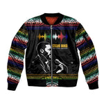 Steve Biko Sleeve Zip Bomber Jacket with Microphone Portrait, Black Consciousness Quote and Vibrant Ethnic Wave - African Pride