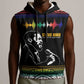 Steve Biko Sleeveless Hoodie with Microphone Portrait, Black Consciousness Quote and Vibrant Ethnic Wave - African Pride
