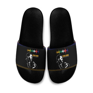 Steve Biko Slide Sandals with Microphone Portrait, Black Consciousness Quote and Vibrant Ethnic Wave - African Pride