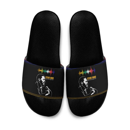 Steve Biko Slide Sandals with Microphone Portrait, Black Consciousness Quote and Vibrant Ethnic Wave - African Pride
