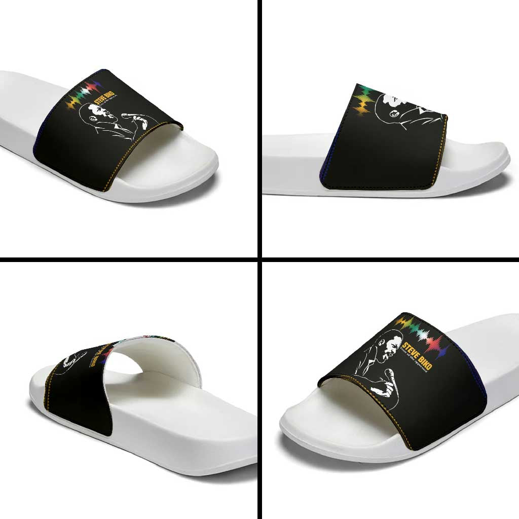 Steve Biko Slide Sandals with Microphone Portrait, Black Consciousness Quote and Vibrant Ethnic Wave - African Pride