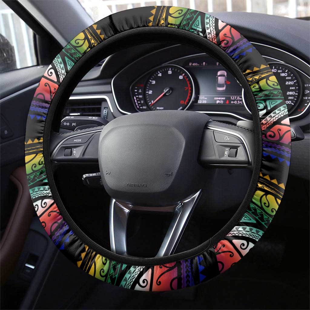 Steve Biko Steering Wheel Cover with Microphone Portrait, Black Consciousness Quote and Vibrant Ethnic Wave - African Pride