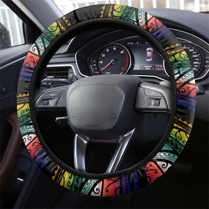 Steve Biko Steering Wheel Cover with Microphone Portrait, Black Consciousness Quote and Vibrant Ethnic Wave - African Pride