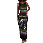 Steve Biko Tank Maxi Dress with Microphone Portrait, Black Consciousness Quote and Vibrant Ethnic Wave - African Pride