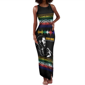 Steve Biko Tank Maxi Dress with Microphone Portrait, Black Consciousness Quote and Vibrant Ethnic Wave - African Pride