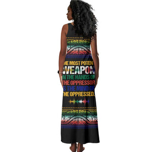 Steve Biko Tank Maxi Dress with Microphone Portrait, Black Consciousness Quote and Vibrant Ethnic Wave - African Pride