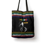 Steve Biko Tote Bag with Microphone Portrait, Black Consciousness Quote and Vibrant Ethnic Wave - African Pride