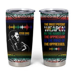 Steve Biko Tumbler Cup with Microphone Portrait, Black Consciousness Quote and Vibrant Ethnic Wave - African Pride