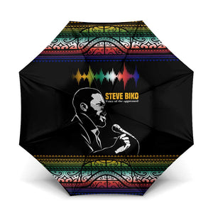 Steve Biko Umbrella with Microphone Portrait, Black Consciousness Quote and Vibrant Ethnic Wave - African Pride