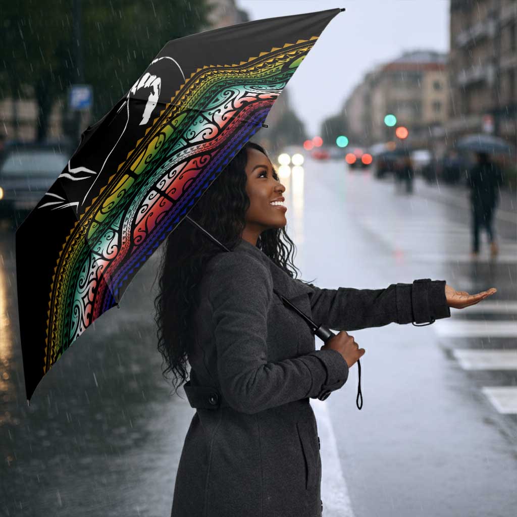 Steve Biko Umbrella with Microphone Portrait, Black Consciousness Quote and Vibrant Ethnic Wave - African Pride