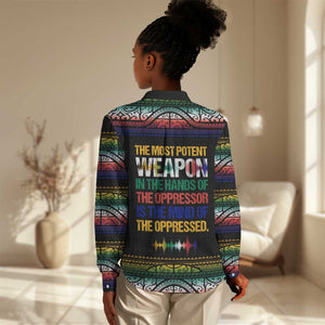Steve Biko Women Casual Shirt with Microphone Portrait, Black Consciousness Quote and Vibrant Ethnic Wave - African Pride