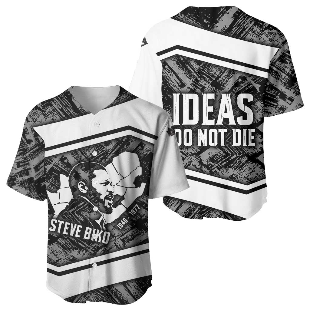 Steve Biko Baseball Jersey with Monochrome Portrait, Ideas Do Not Die Quote - African Pride