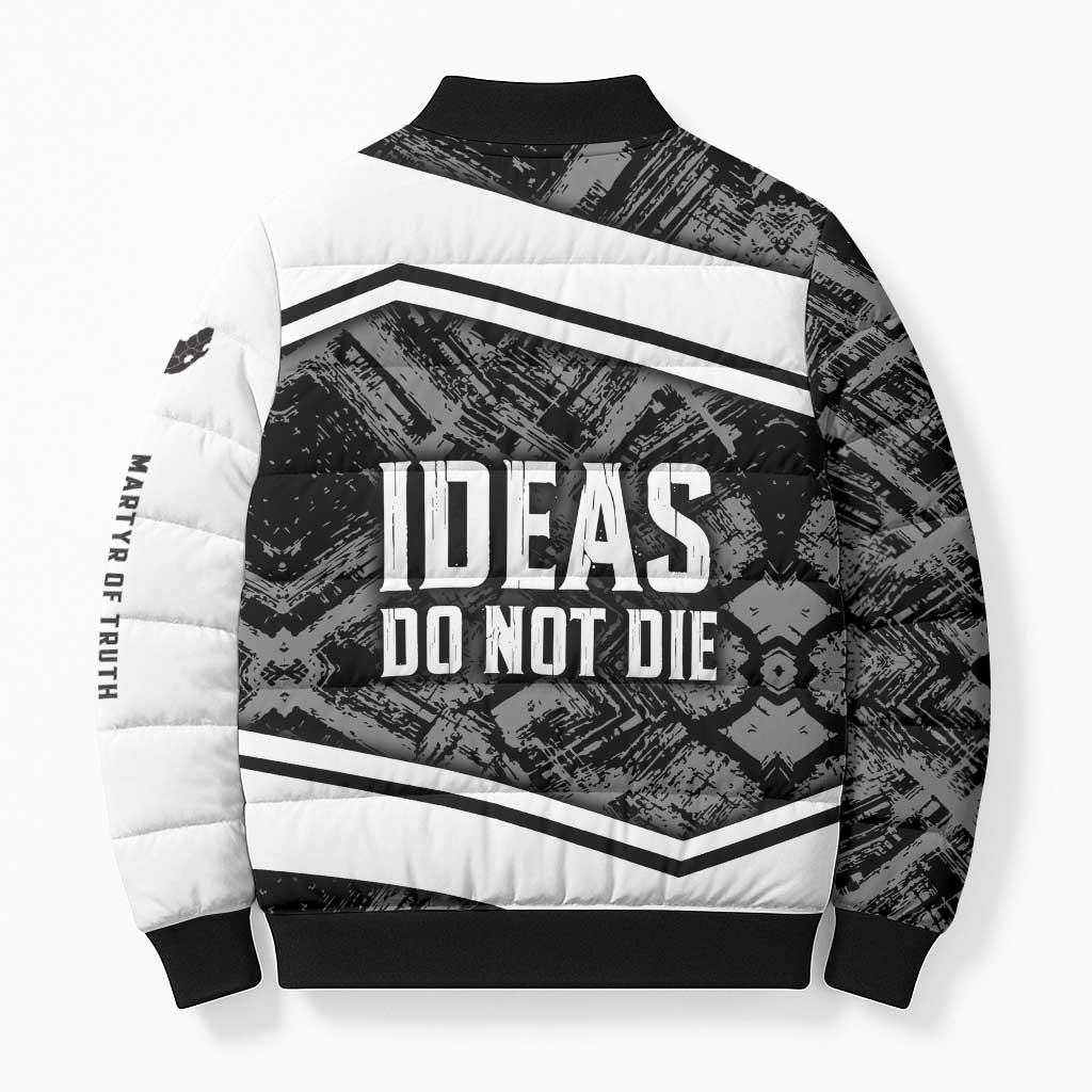 Steve Biko Bomber Puffer Jacket with Monochrome Portrait, Ideas Do Not Die Quote - African Pride