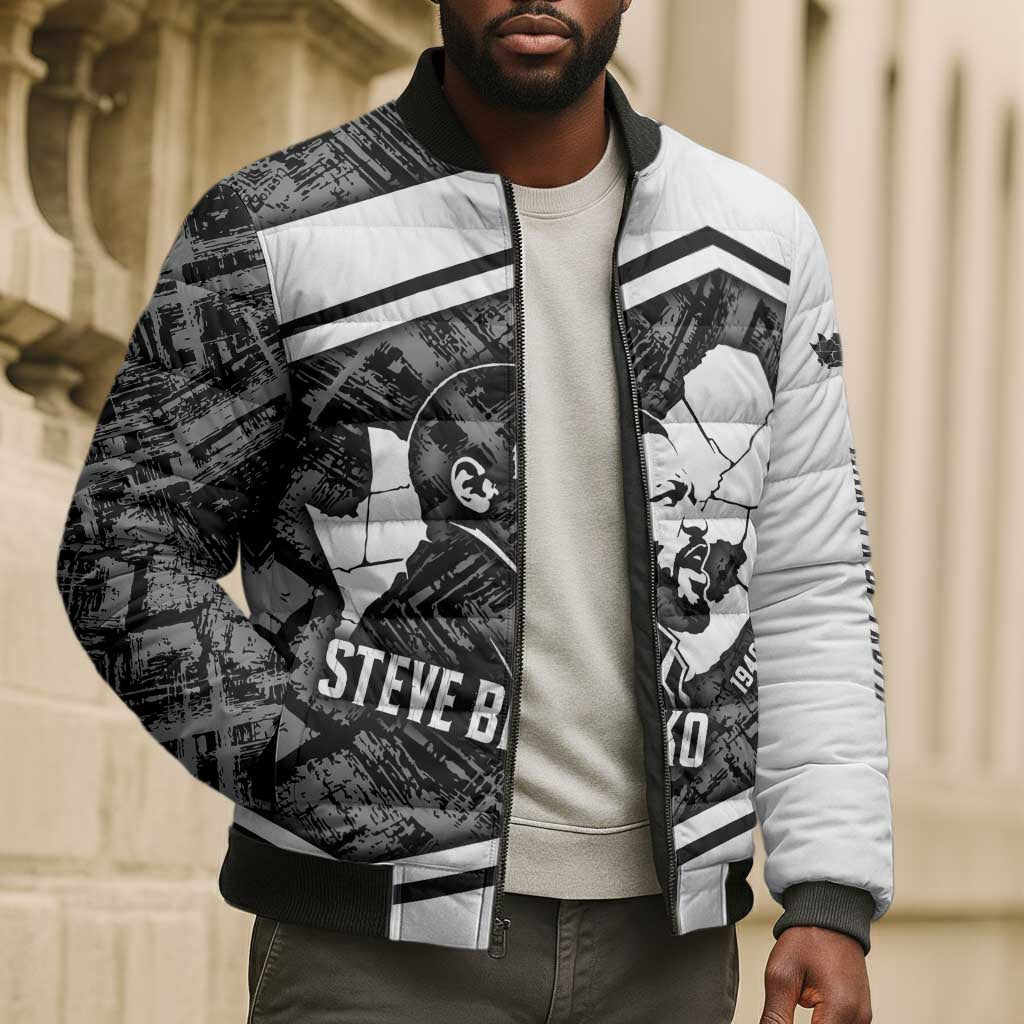 Steve Biko Bomber Puffer Jacket with Monochrome Portrait, Ideas Do Not Die Quote - African Pride