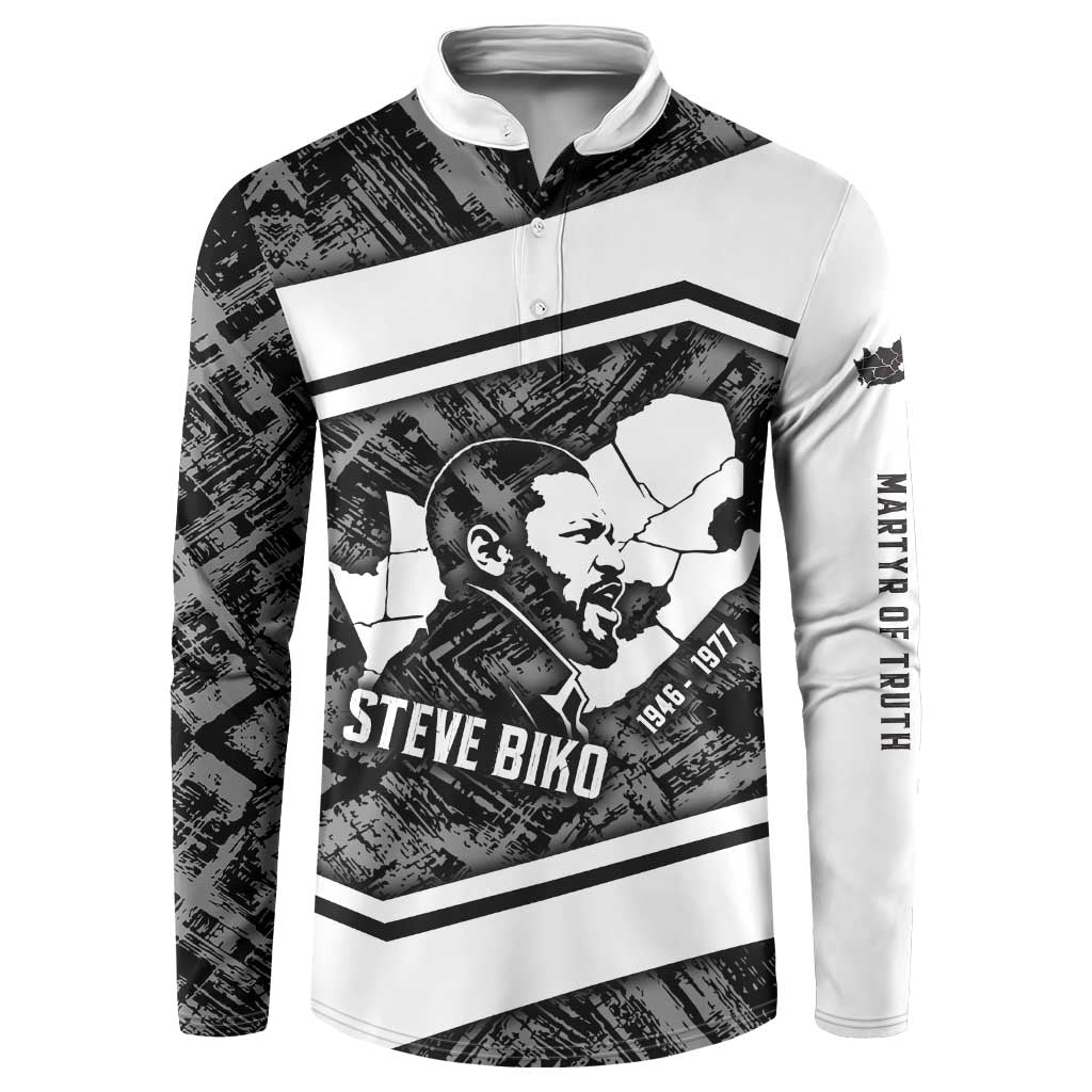 Steve Biko Button Sweatshirt with Monochrome Portrait, Ideas Do Not Die Quote