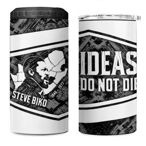 Steve Biko 4 in 1 Can Cooler Tumbler with Monochrome Portrait, Ideas Do Not Die Quote - African Pride