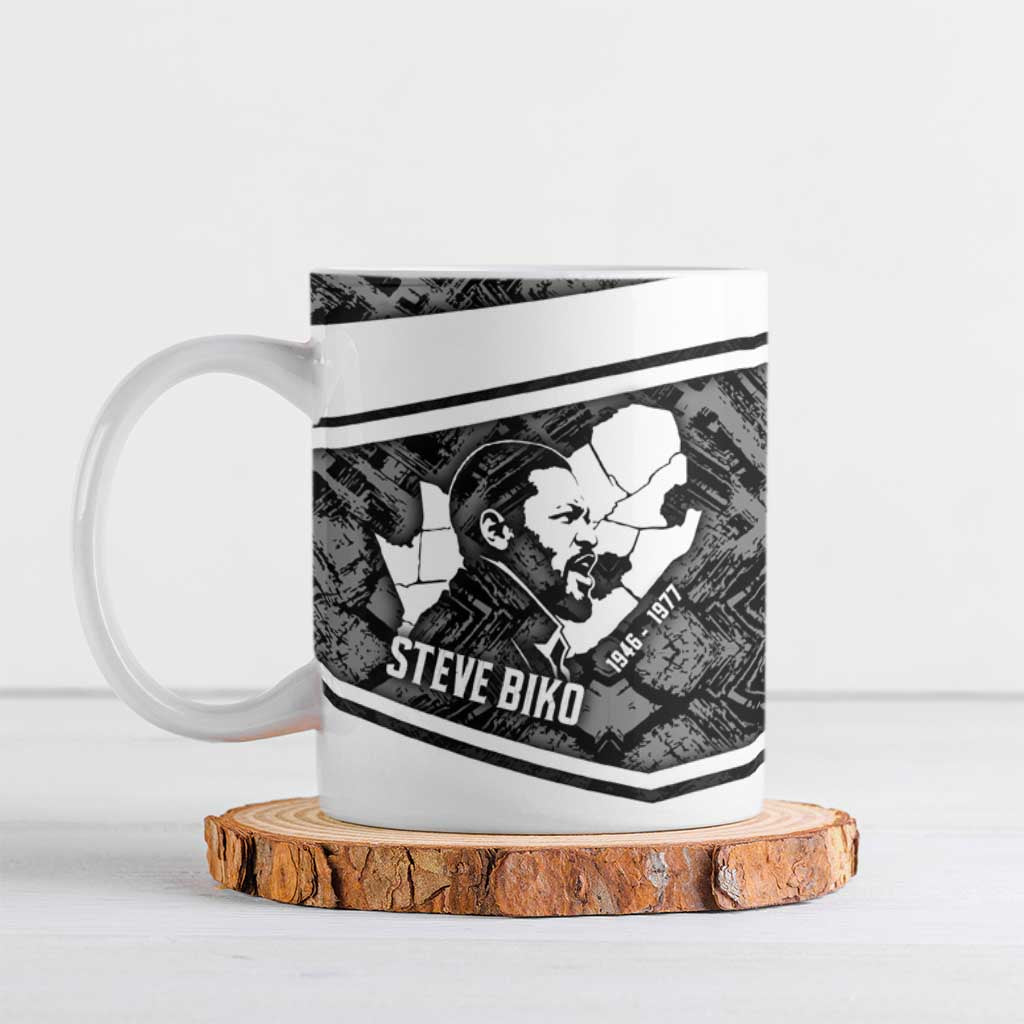 Steve Biko Ceramic Mug with Monochrome Portrait, Ideas Do Not Die Quote - African Pride
