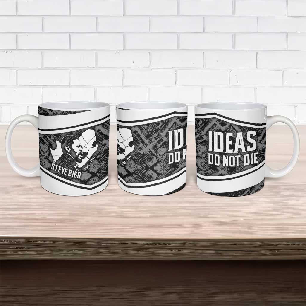 Steve Biko Ceramic Mug with Monochrome Portrait, Ideas Do Not Die Quote - African Pride