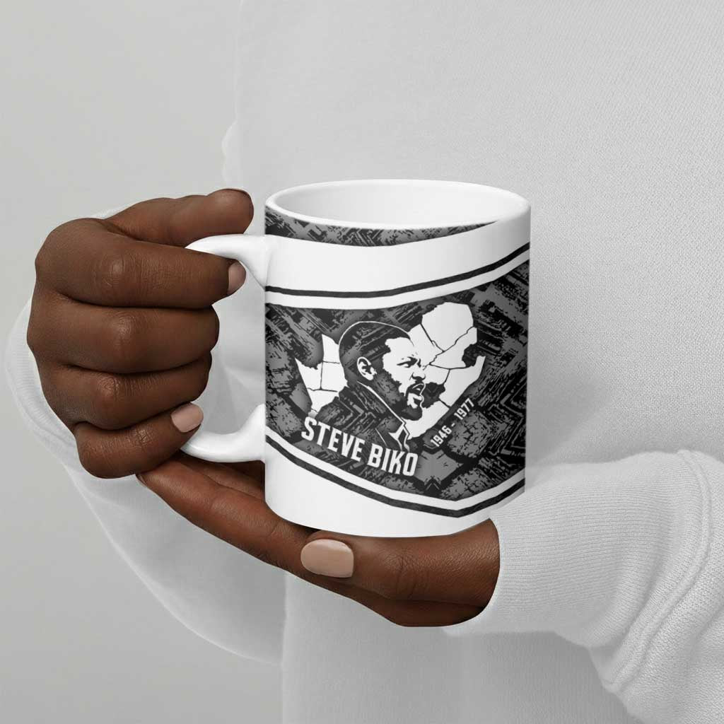 Steve Biko Ceramic Mug with Monochrome Portrait, Ideas Do Not Die Quote - African Pride