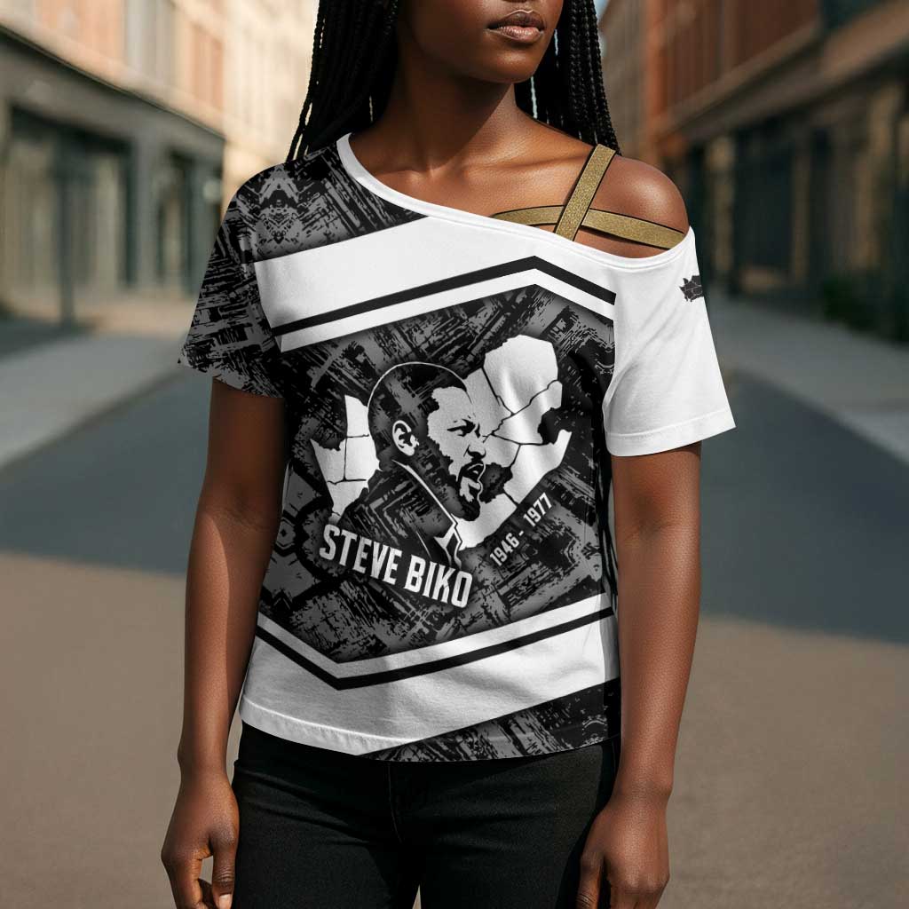 Steve Biko Cross Shoulder Shirt with Monochrome Portrait, Ideas Do Not Die Quote - African Pride