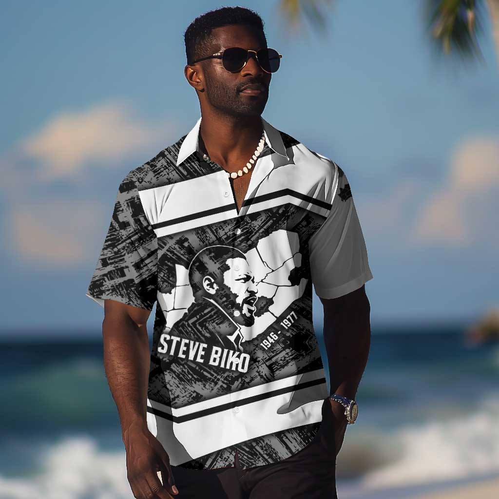 Steve Biko Hawaiian Shirt with Monochrome Portrait, Ideas Do Not Die Quote - African Pride