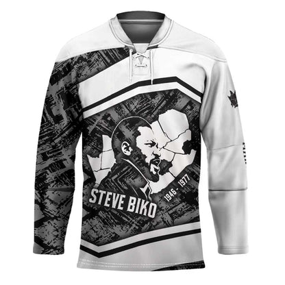 Steve Biko Hockey Jersey with Monochrome Portrait, Ideas Do Not Die Quote - African Pride