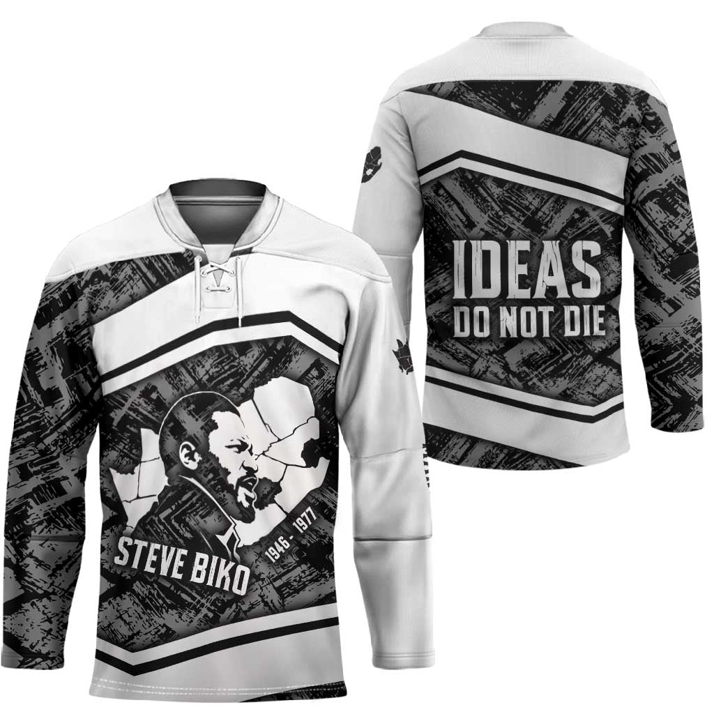 Steve Biko Hockey Jersey with Monochrome Portrait, Ideas Do Not Die Quote - African Pride