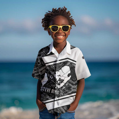 Steve Biko Kid Hawaiian Shirt with Monochrome Portrait, Ideas Do Not Die Quote - African Pride