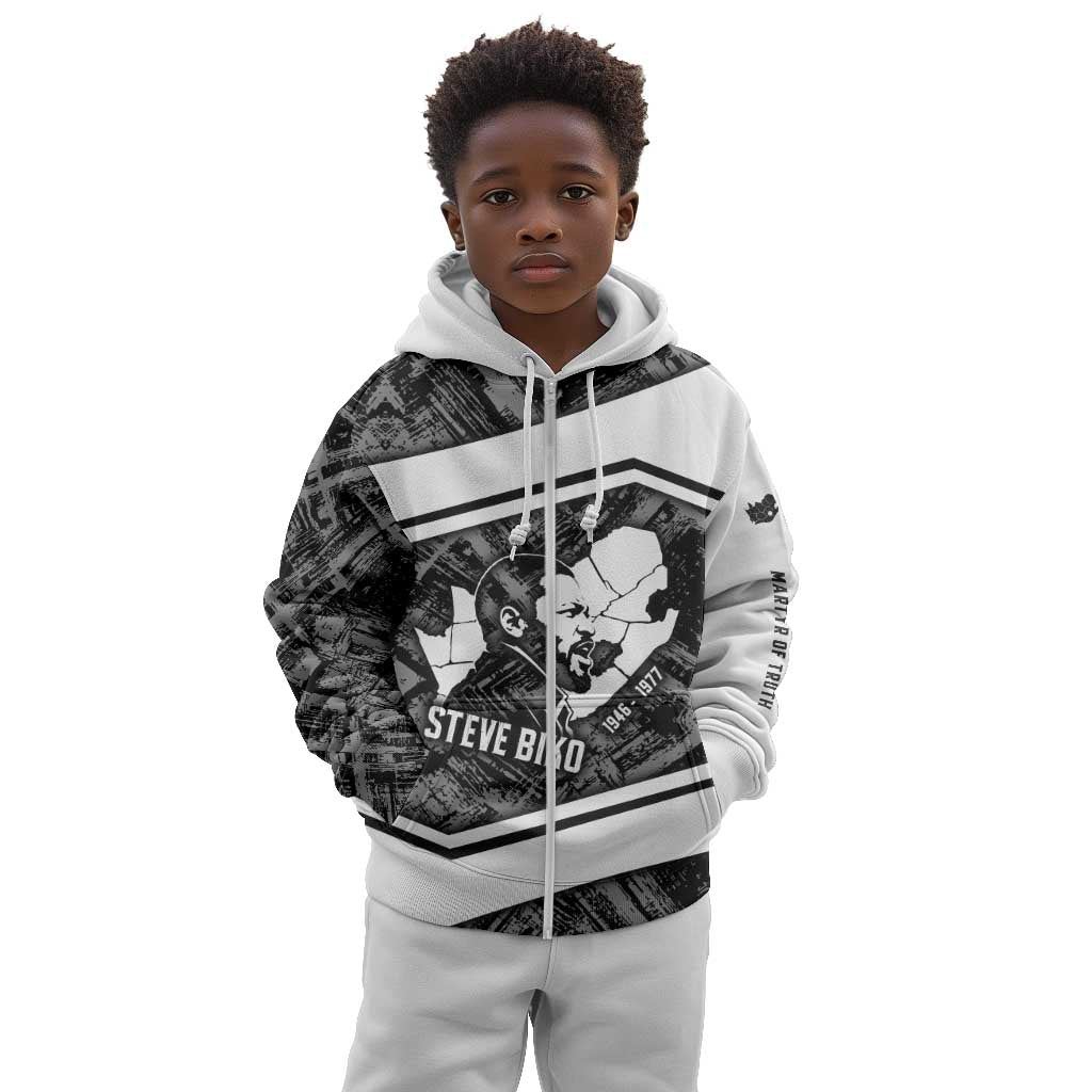 Steve Biko Kid Hoodie with Monochrome Portrait, Ideas Do Not Die Quote - African Pride