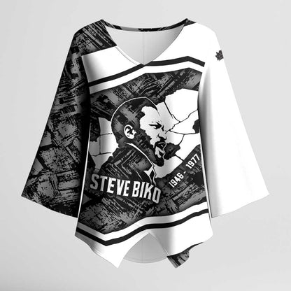Steve Biko Kimono Sleeve Blouse with Monochrome Portrait, Ideas Do Not Die Quote - African Pride
