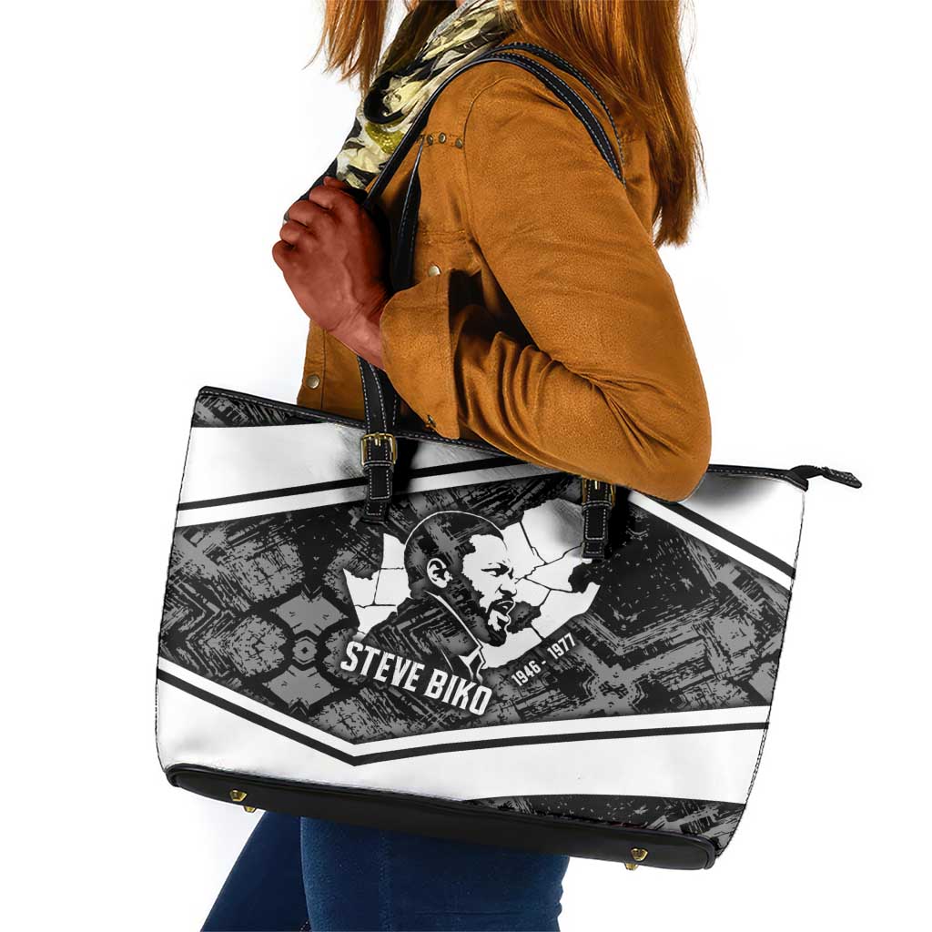 Steve Biko Leather Tote Bag with Monochrome Portrait, Ideas Do Not Die Quote - African Pride