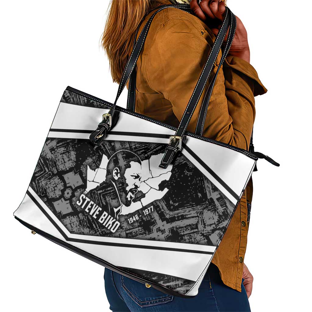 Steve Biko Leather Tote Bag with Monochrome Portrait, Ideas Do Not Die Quote - African Pride