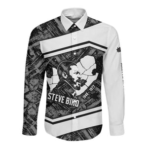 Steve Biko Long Sleeve Button Shirt with Monochrome Portrait, Ideas Do Not Die Quote - African Pride