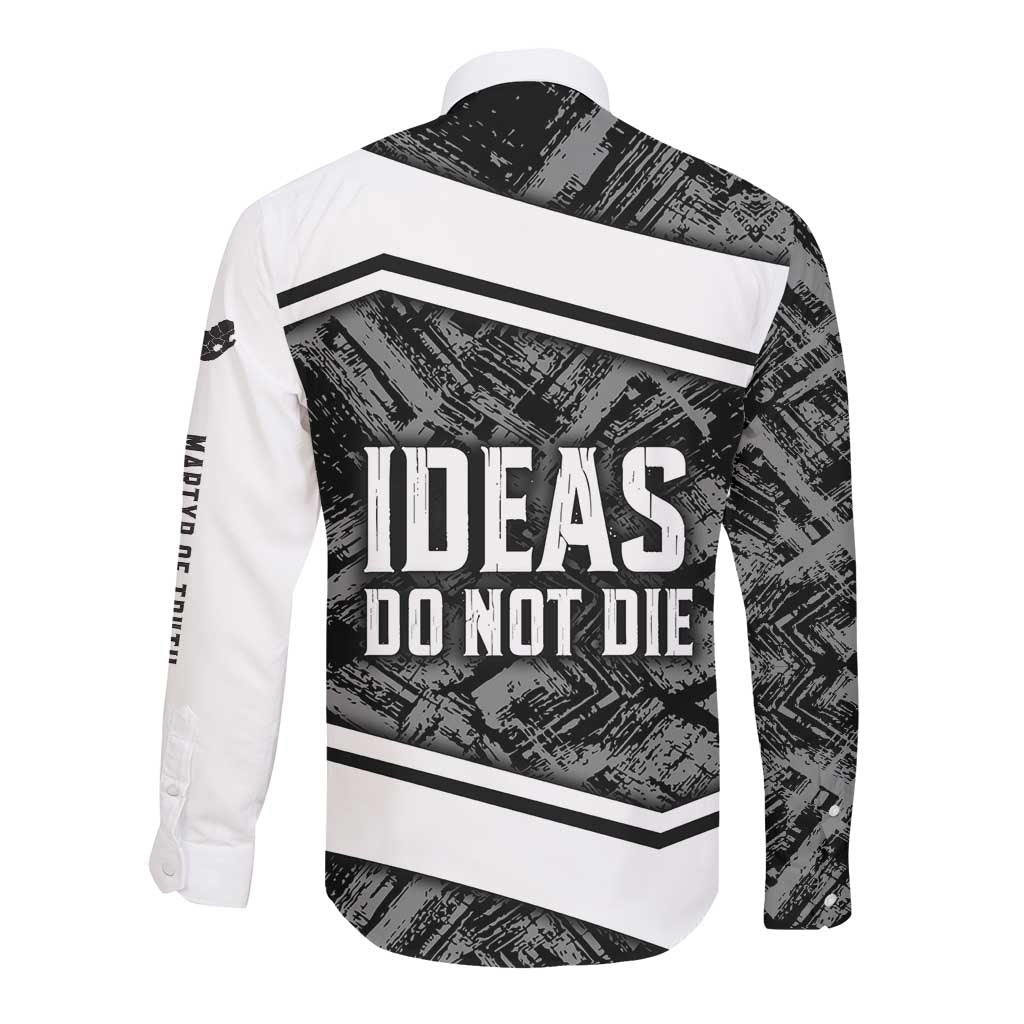 Steve Biko Long Sleeve Button Shirt with Monochrome Portrait, Ideas Do Not Die Quote - African Pride