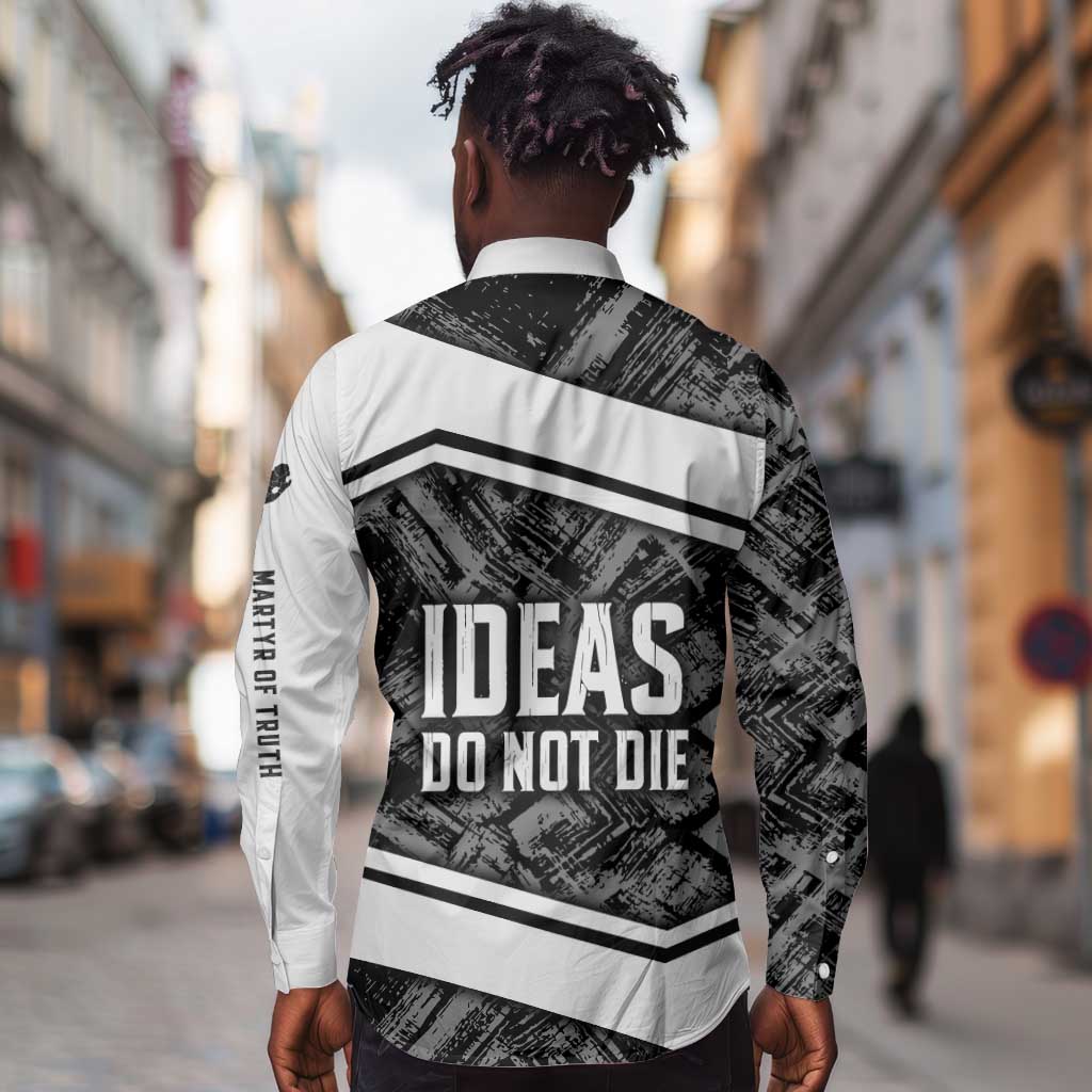 Steve Biko Long Sleeve Button Shirt with Monochrome Portrait, Ideas Do Not Die Quote - African Pride