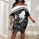 Steve Biko Off Shoulder Short Dress with Monochrome Portrait, Ideas Do Not Die Quote - African Pride