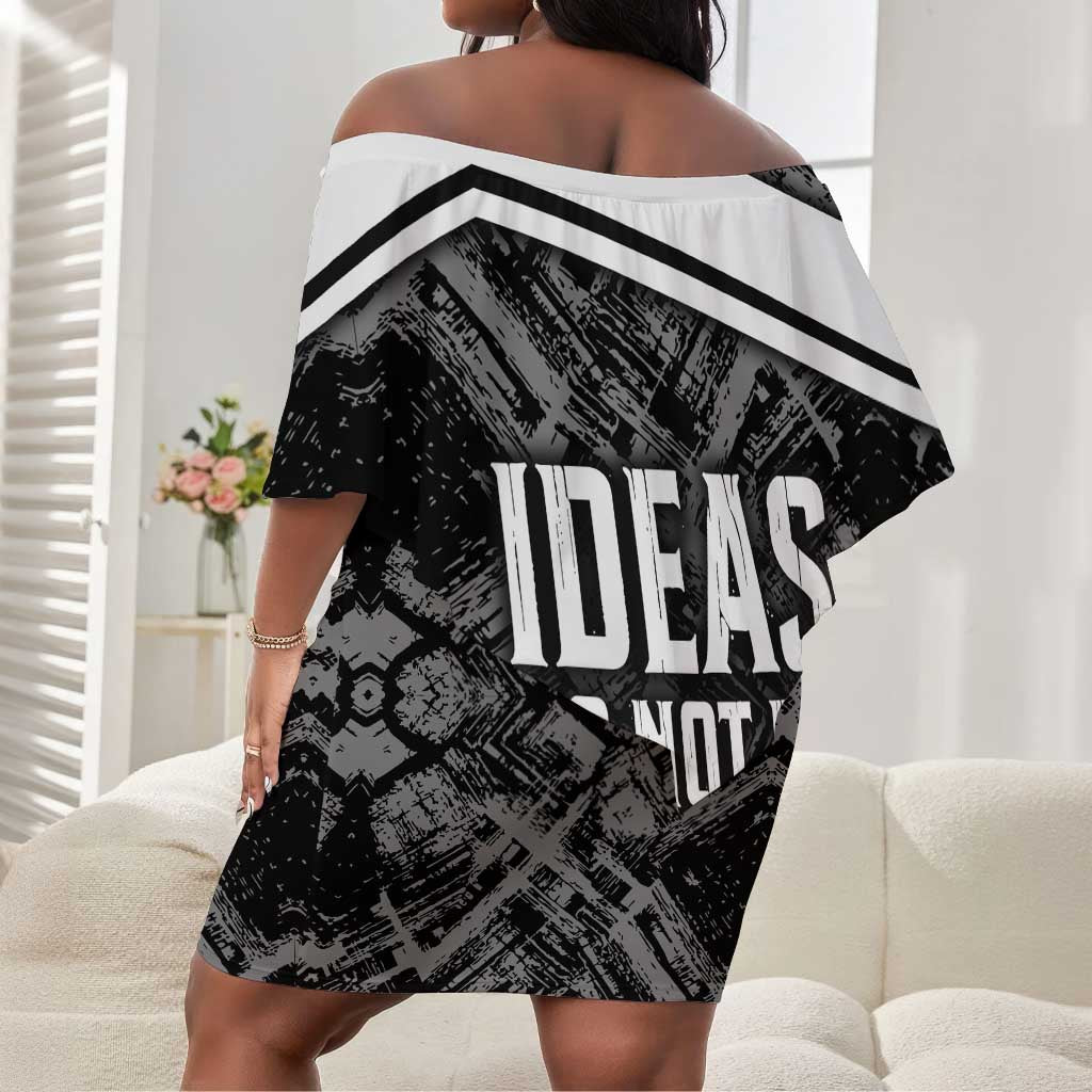 Steve Biko Off Shoulder Short Dress with Monochrome Portrait, Ideas Do Not Die Quote - African Pride