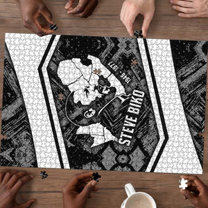 Steve Biko Puzzle with Monochrome Portrait, Ideas Do Not Die Quote - African Pride