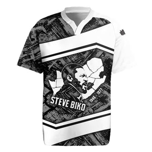 Steve Biko Rugby Jersey with Monochrome Portrait, Ideas Do Not Die Quote - African Pride