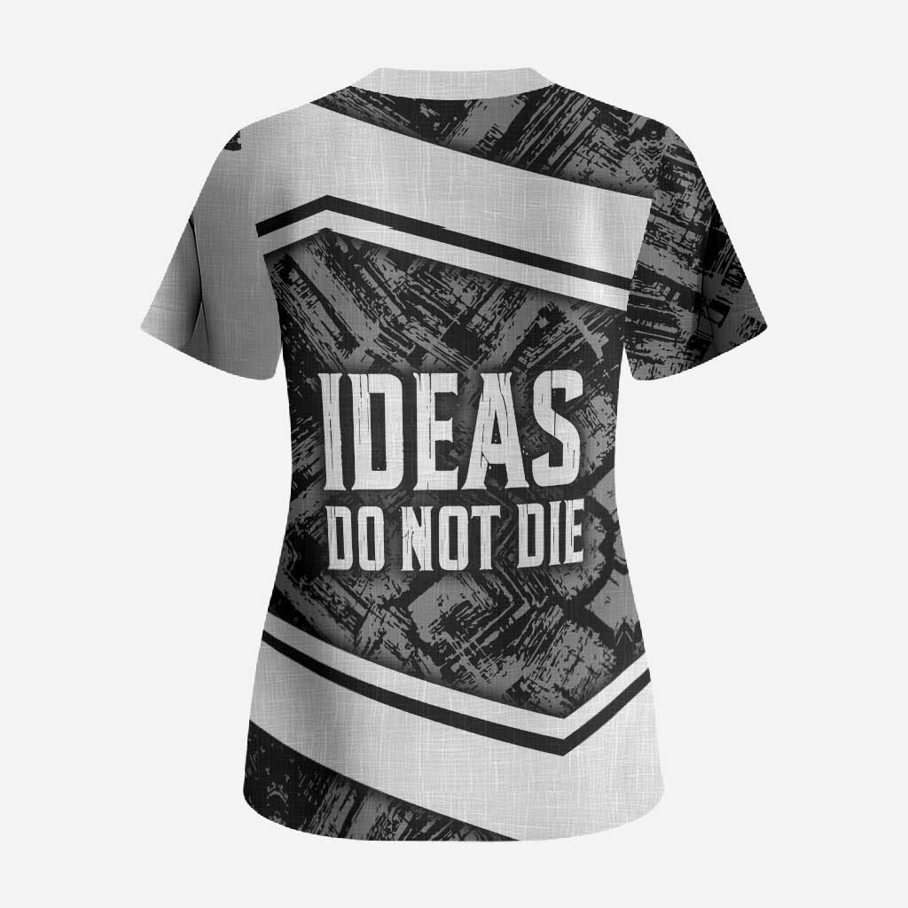 Steve Biko Scrub Top with Monochrome Portrait, Ideas Do Not Die Quote - African Pride