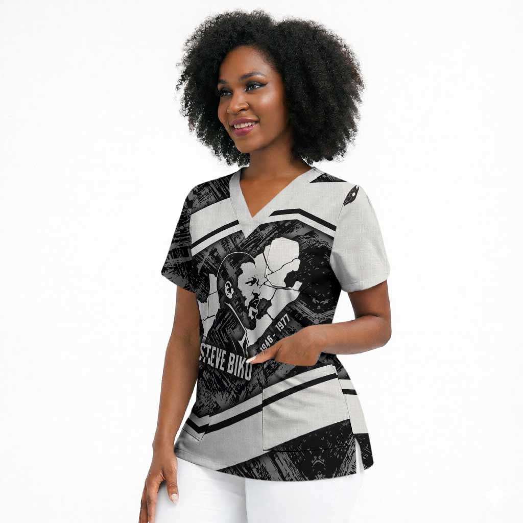 Steve Biko Scrub Top with Monochrome Portrait, Ideas Do Not Die Quote - African Pride