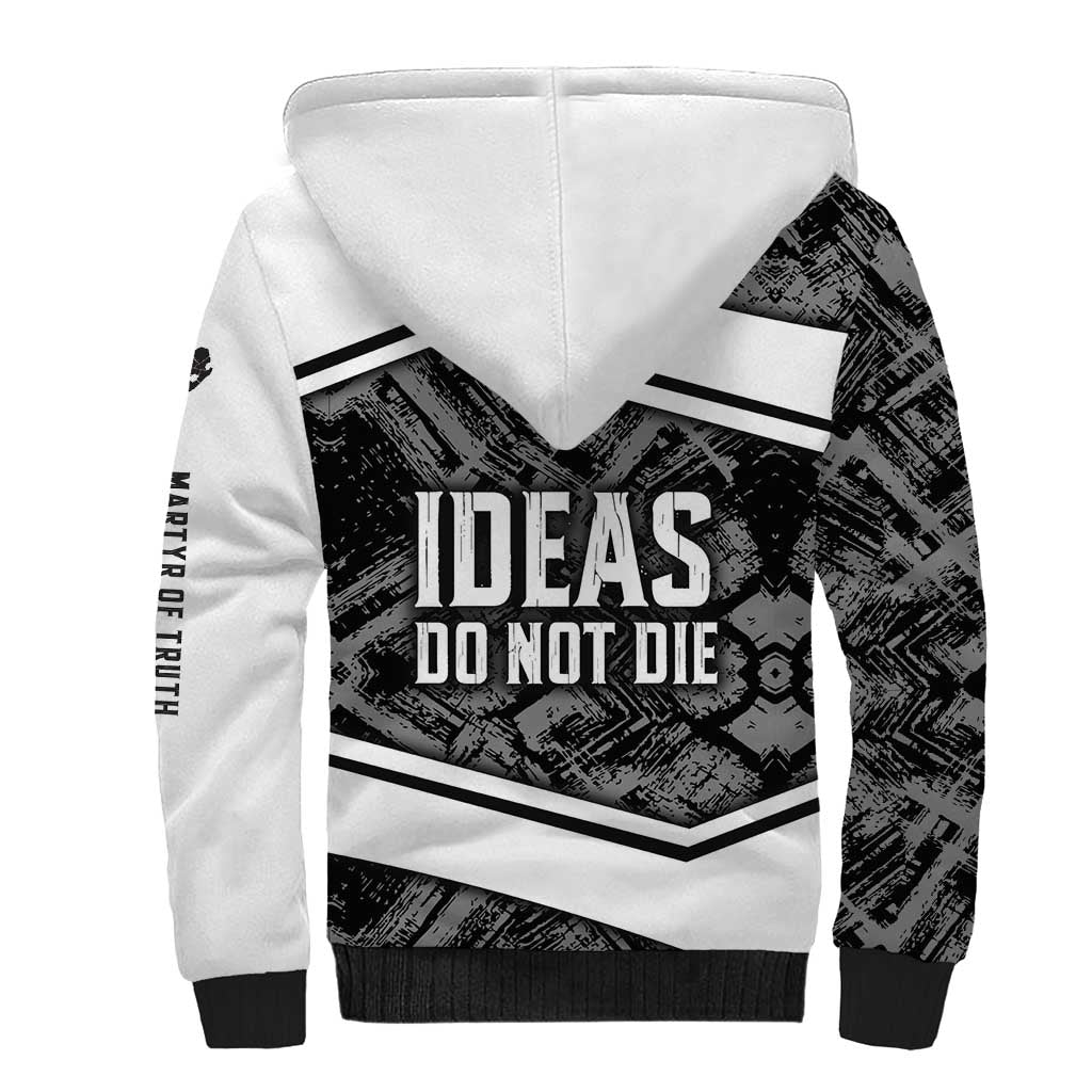 Steve Biko Sherpa Hoodie with Monochrome Portrait, Ideas Do Not Die Quote - African Pride