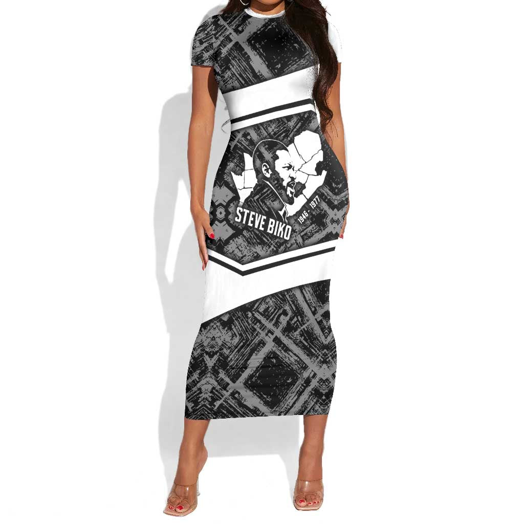 Steve Biko Short Sleeve Bodycon Dress with Monochrome Portrait, Ideas Do Not Die Quote - African Pride