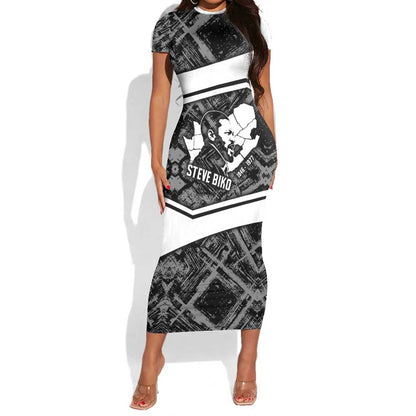 Steve Biko Short Sleeve Bodycon Dress with Monochrome Portrait, Ideas Do Not Die Quote - African Pride