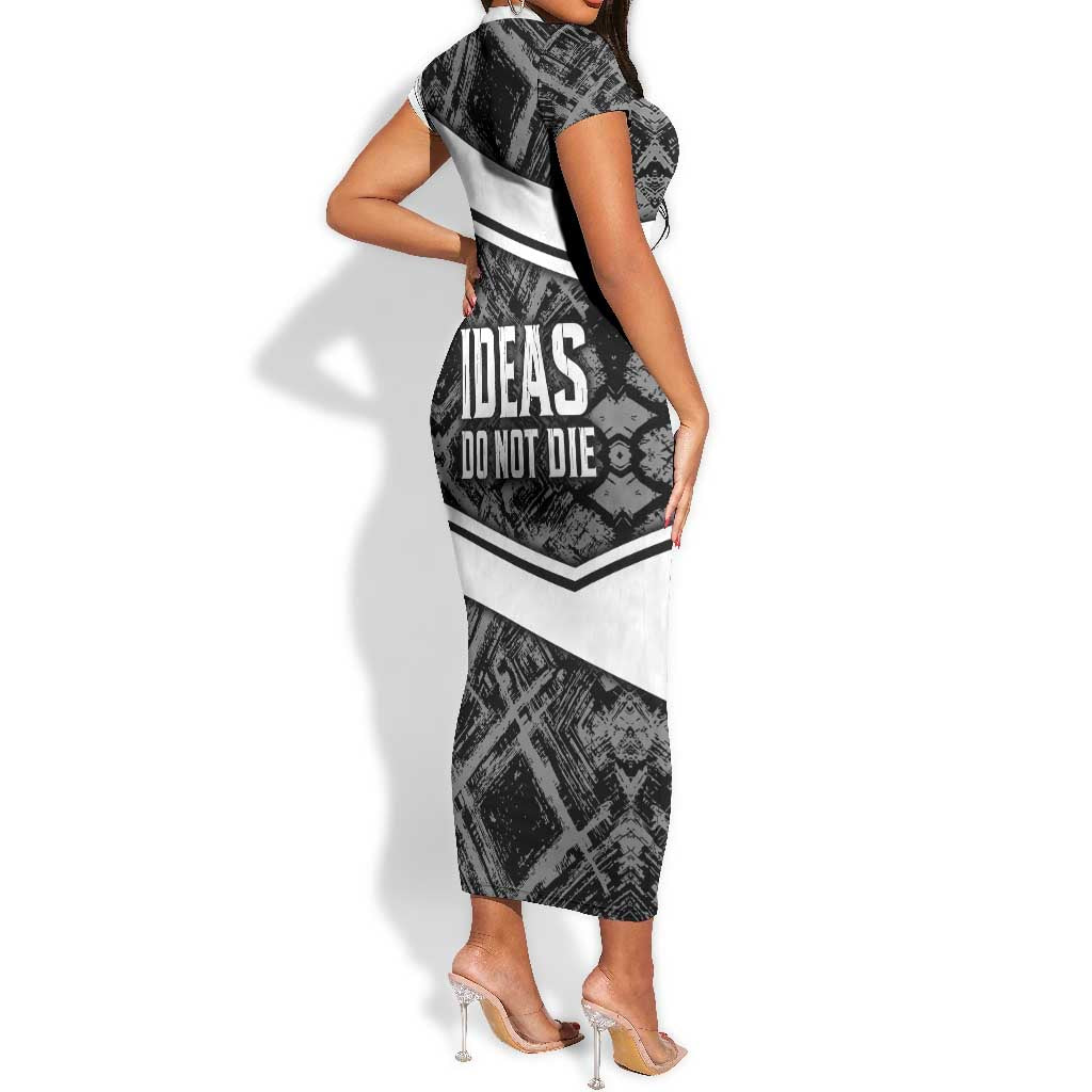 Steve Biko Short Sleeve Bodycon Dress with Monochrome Portrait, Ideas Do Not Die Quote - African Pride