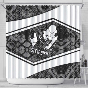 Steve Biko Shower Curtain with Monochrome Portrait, Ideas Do Not Die Quote - African Pride