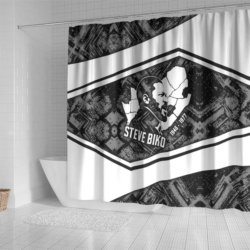 Steve Biko Shower Curtain with Monochrome Portrait, Ideas Do Not Die Quote - African Pride