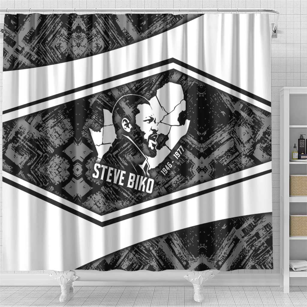 Steve Biko Shower Curtain with Monochrome Portrait, Ideas Do Not Die Quote - African Pride