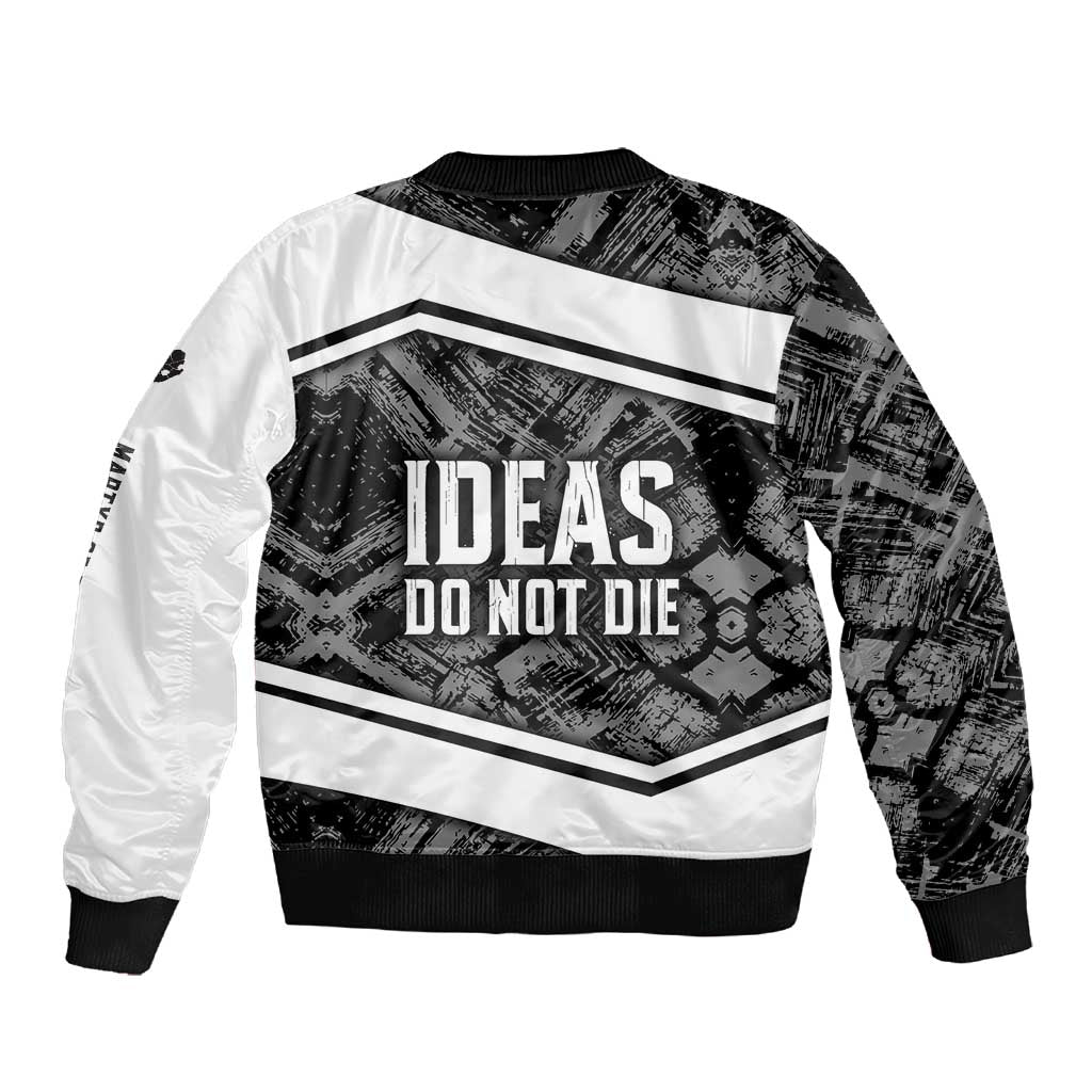 Steve Biko Sleeve Zip Bomber Jacket with Monochrome Portrait, Ideas Do Not Die Quote - African Pride
